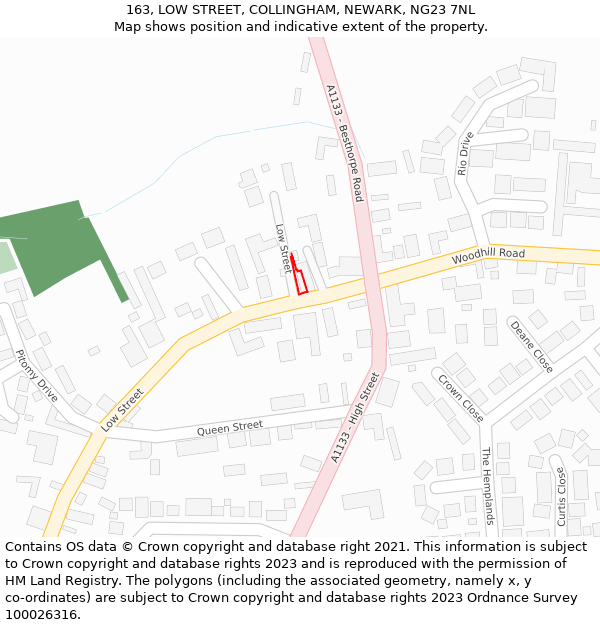 163, LOW STREET, COLLINGHAM, NEWARK, NG23 7NL: Location map and indicative extent of plot