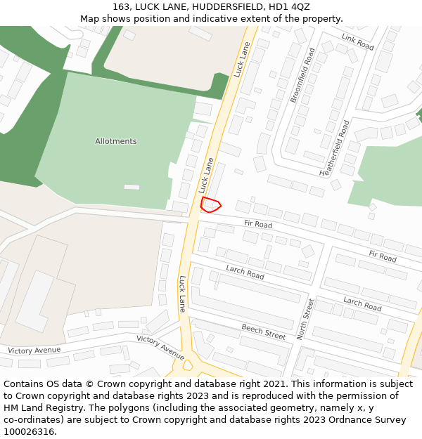 163, LUCK LANE, HUDDERSFIELD, HD1 4QZ: Location map and indicative extent of plot