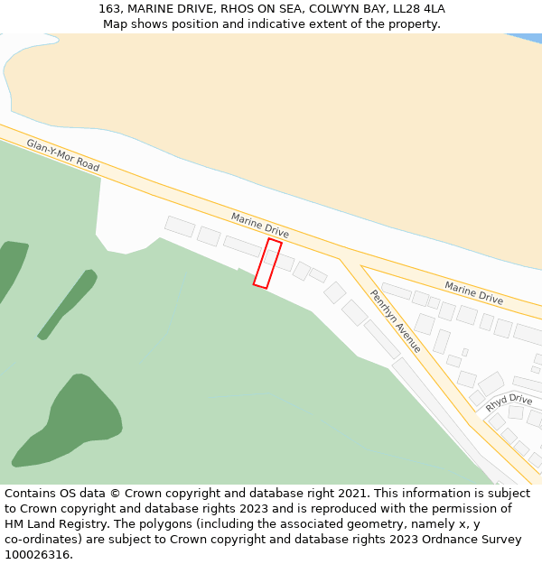 163, MARINE DRIVE, RHOS ON SEA, COLWYN BAY, LL28 4LA: Location map and indicative extent of plot