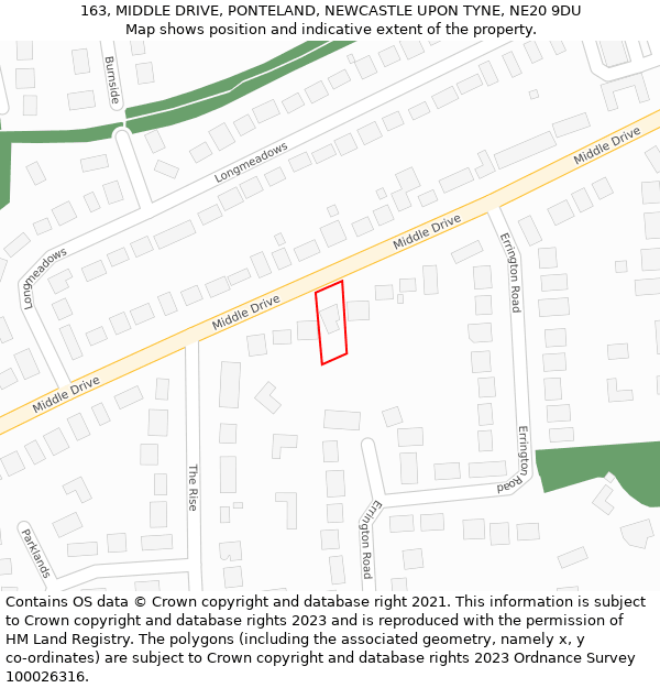 163, MIDDLE DRIVE, PONTELAND, NEWCASTLE UPON TYNE, NE20 9DU: Location map and indicative extent of plot