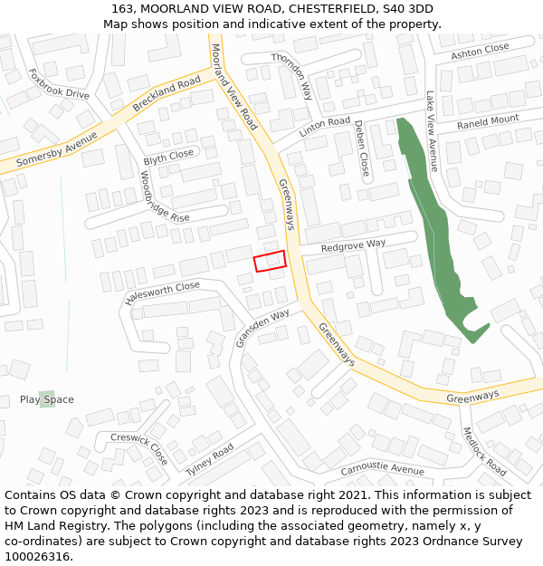 163, MOORLAND VIEW ROAD, CHESTERFIELD, S40 3DD: Location map and indicative extent of plot