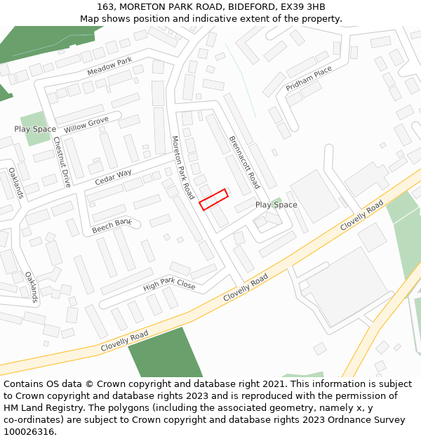 163, MORETON PARK ROAD, BIDEFORD, EX39 3HB: Location map and indicative extent of plot