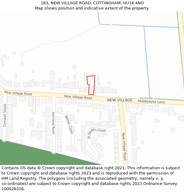 163, NEW VILLAGE ROAD, COTTINGHAM, HU16 4ND: Location map and indicative extent of plot