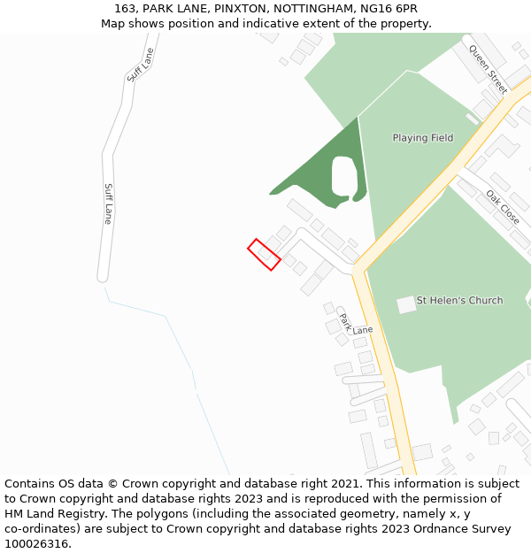 163, PARK LANE, PINXTON, NOTTINGHAM, NG16 6PR: Location map and indicative extent of plot