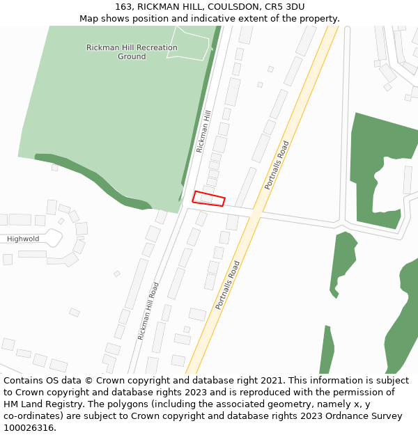 163, RICKMAN HILL, COULSDON, CR5 3DU: Location map and indicative extent of plot