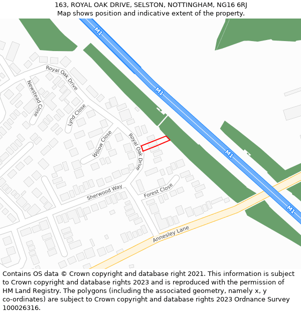 163, ROYAL OAK DRIVE, SELSTON, NOTTINGHAM, NG16 6RJ: Location map and indicative extent of plot