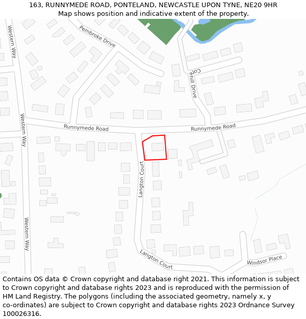163, RUNNYMEDE ROAD, PONTELAND, NEWCASTLE UPON TYNE, NE20 9HR: Location map and indicative extent of plot