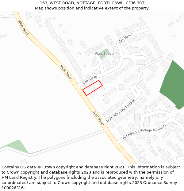 163, WEST ROAD, NOTTAGE, PORTHCAWL, CF36 3RT: Location map and indicative extent of plot