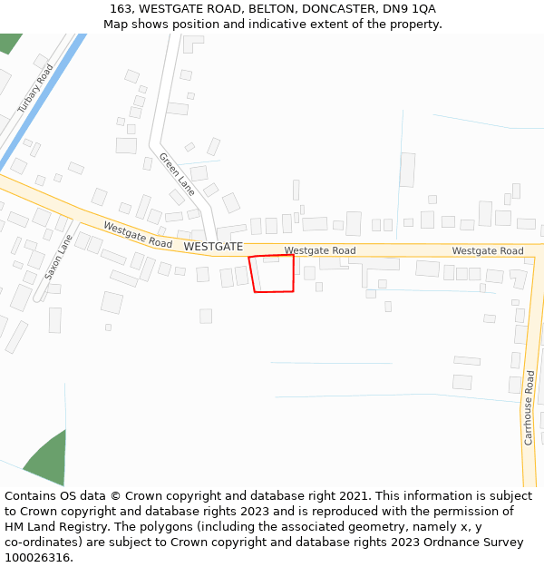 163, WESTGATE ROAD, BELTON, DONCASTER, DN9 1QA: Location map and indicative extent of plot