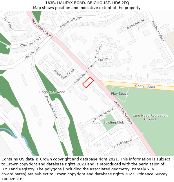 163B, HALIFAX ROAD, BRIGHOUSE, HD6 2EQ: Location map and indicative extent of plot