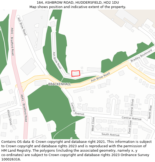 164, ASHBROW ROAD, HUDDERSFIELD, HD2 1DU: Location map and indicative extent of plot