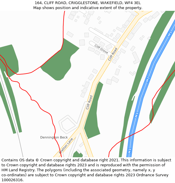 164, CLIFF ROAD, CRIGGLESTONE, WAKEFIELD, WF4 3EL: Location map and indicative extent of plot