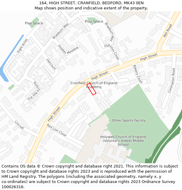 164, HIGH STREET, CRANFIELD, BEDFORD, MK43 0EN: Location map and indicative extent of plot