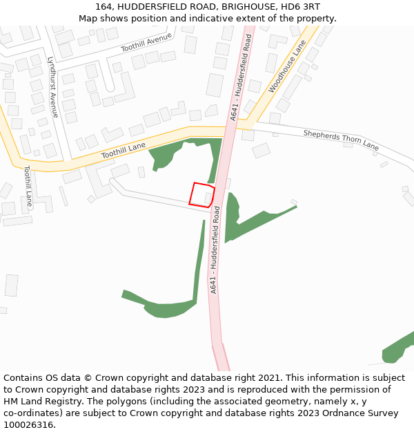 164, HUDDERSFIELD ROAD, BRIGHOUSE, HD6 3RT: Location map and indicative extent of plot