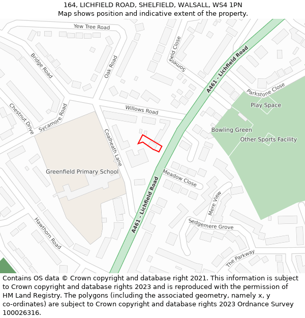 164, LICHFIELD ROAD, SHELFIELD, WALSALL, WS4 1PN: Location map and indicative extent of plot