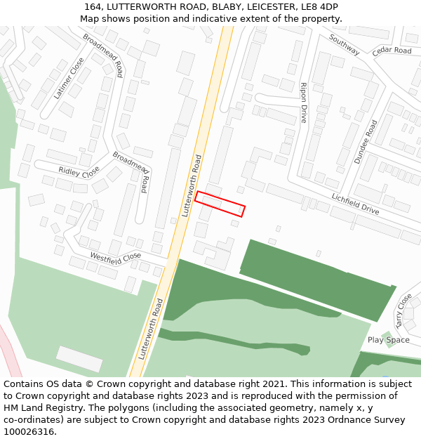 164, LUTTERWORTH ROAD, BLABY, LEICESTER, LE8 4DP: Location map and indicative extent of plot