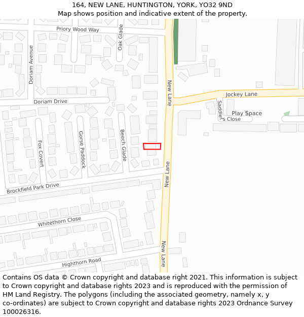 164, NEW LANE, HUNTINGTON, YORK, YO32 9ND: Location map and indicative extent of plot