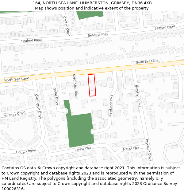 164, NORTH SEA LANE, HUMBERSTON, GRIMSBY, DN36 4XB: Location map and indicative extent of plot