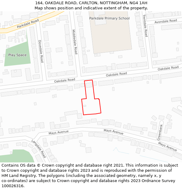 164, OAKDALE ROAD, CARLTON, NOTTINGHAM, NG4 1AH: Location map and indicative extent of plot
