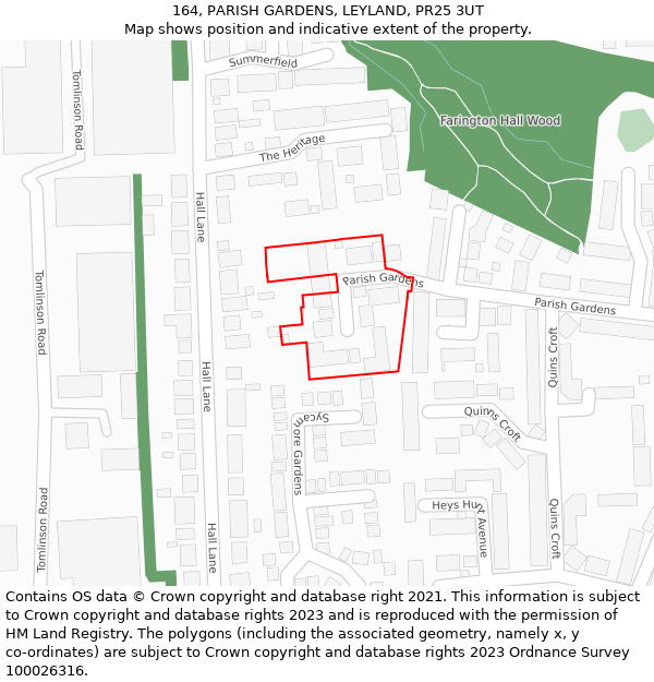 164, PARISH GARDENS, LEYLAND, PR25 3UT: Location map and indicative extent of plot