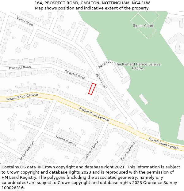 164, PROSPECT ROAD, CARLTON, NOTTINGHAM, NG4 1LW: Location map and indicative extent of plot