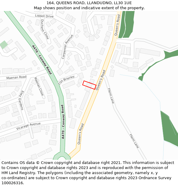 164, QUEENS ROAD, LLANDUDNO, LL30 1UE: Location map and indicative extent of plot