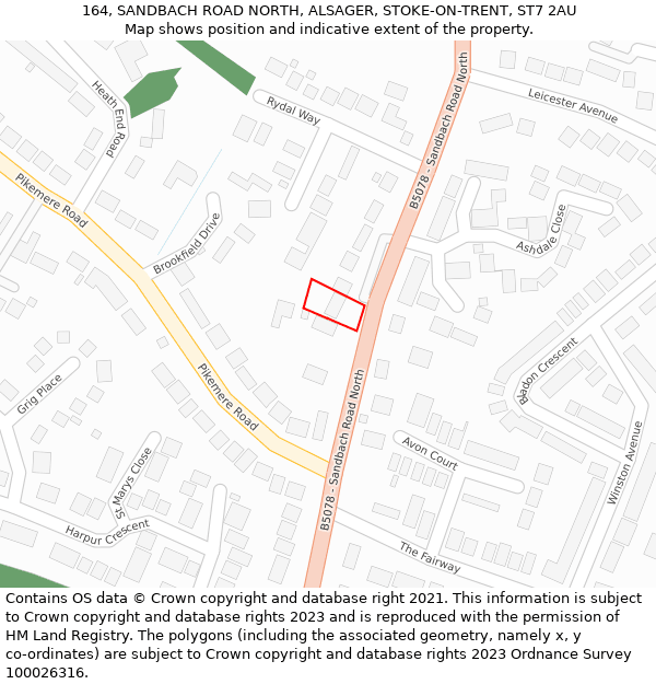 164, SANDBACH ROAD NORTH, ALSAGER, STOKE-ON-TRENT, ST7 2AU: Location map and indicative extent of plot