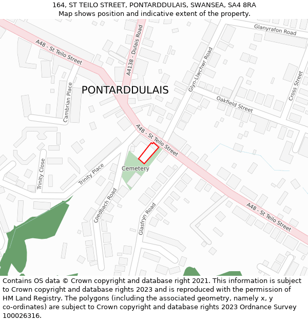 164, ST TEILO STREET, PONTARDDULAIS, SWANSEA, SA4 8RA: Location map and indicative extent of plot