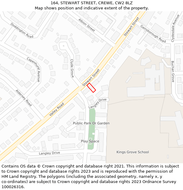 164, STEWART STREET, CREWE, CW2 8LZ: Location map and indicative extent of plot