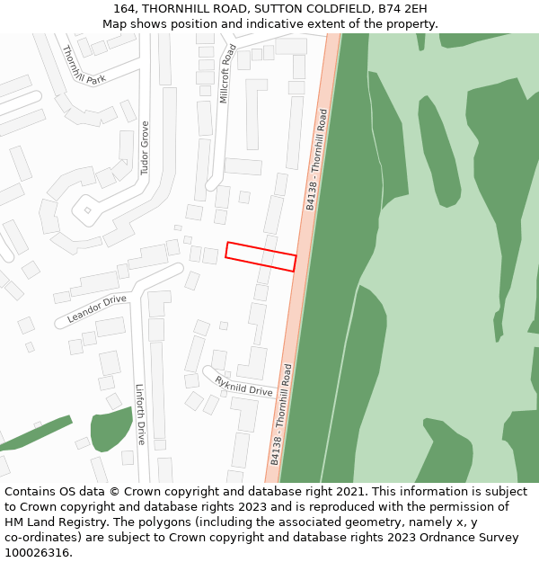 164, THORNHILL ROAD, SUTTON COLDFIELD, B74 2EH: Location map and indicative extent of plot