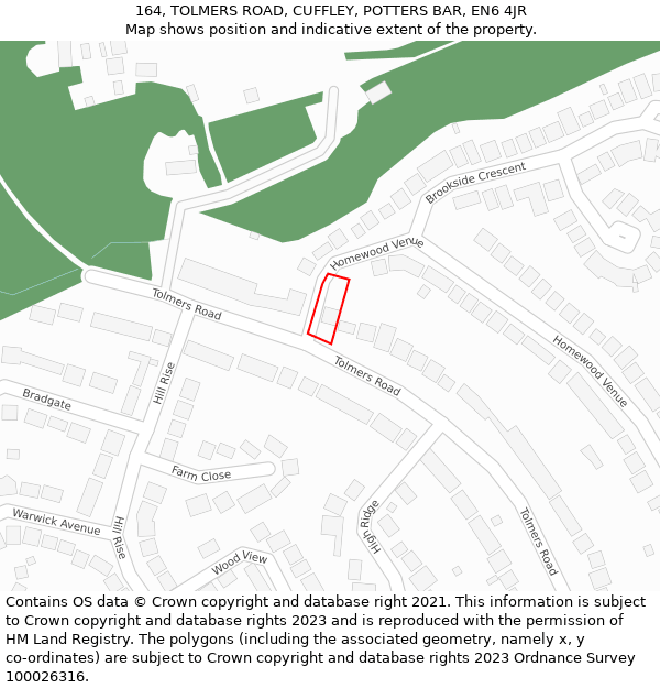 164, TOLMERS ROAD, CUFFLEY, POTTERS BAR, EN6 4JR: Location map and indicative extent of plot