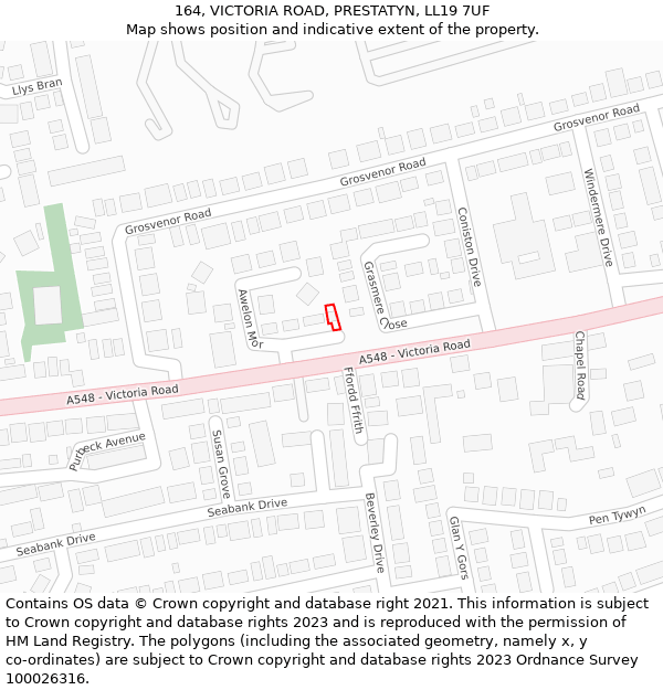 164, VICTORIA ROAD, PRESTATYN, LL19 7UF: Location map and indicative extent of plot