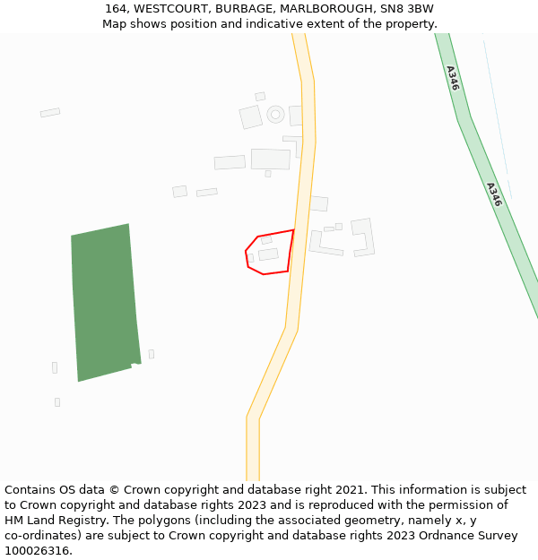 164, WESTCOURT, BURBAGE, MARLBOROUGH, SN8 3BW: Location map and indicative extent of plot