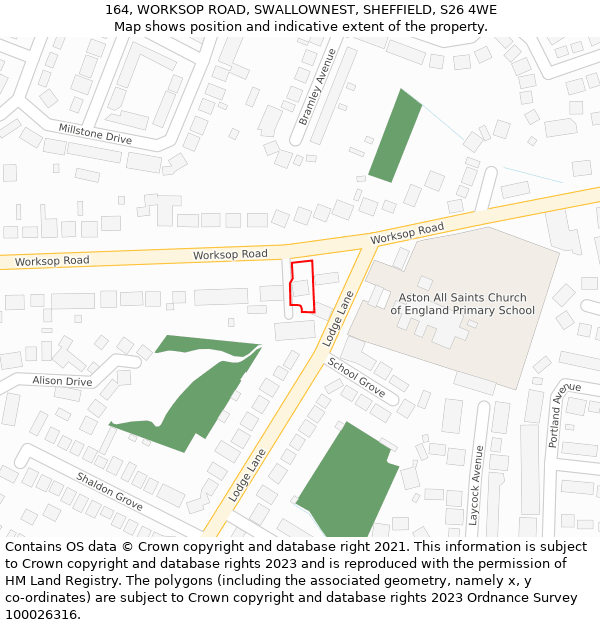 164, WORKSOP ROAD, SWALLOWNEST, SHEFFIELD, S26 4WE: Location map and indicative extent of plot