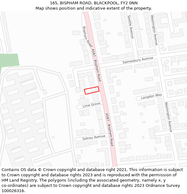 165, BISPHAM ROAD, BLACKPOOL, FY2 0NN: Location map and indicative extent of plot