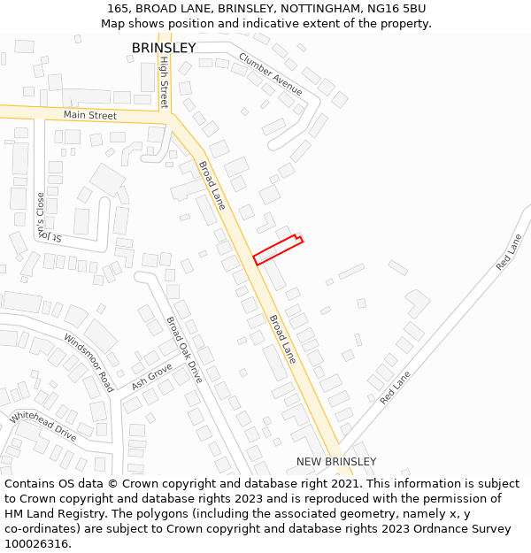 165, BROAD LANE, BRINSLEY, NOTTINGHAM, NG16 5BU: Location map and indicative extent of plot