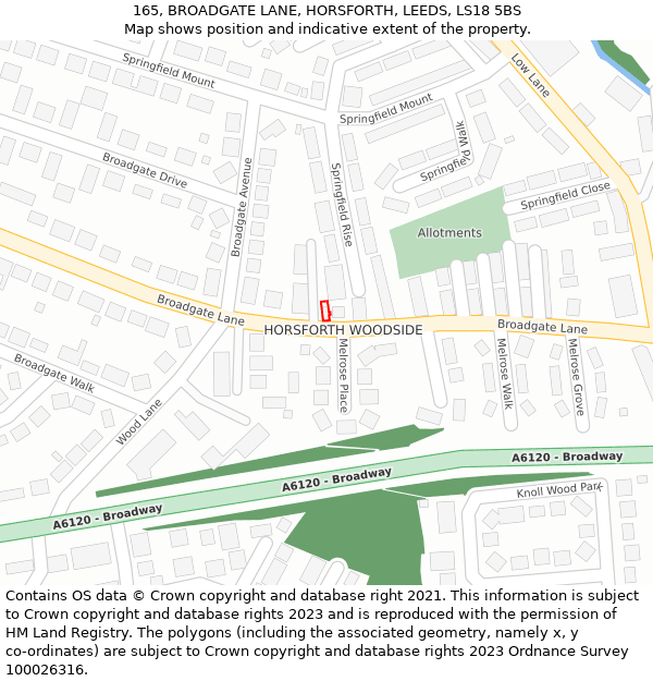 165, BROADGATE LANE, HORSFORTH, LEEDS, LS18 5BS: Location map and indicative extent of plot