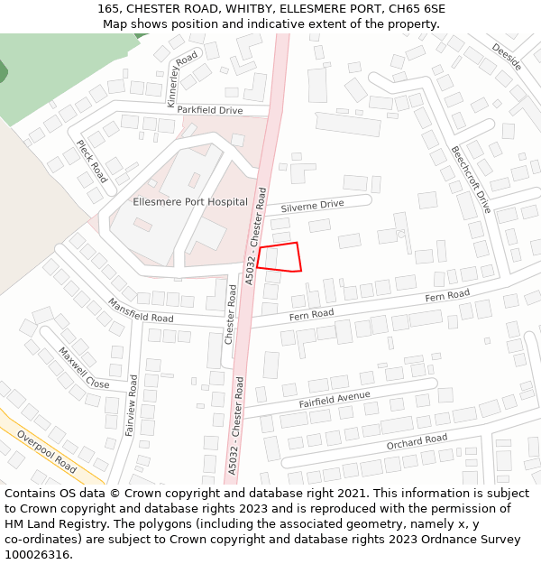 165, CHESTER ROAD, WHITBY, ELLESMERE PORT, CH65 6SE: Location map and indicative extent of plot