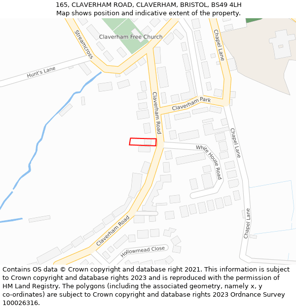 165, CLAVERHAM ROAD, CLAVERHAM, BRISTOL, BS49 4LH: Location map and indicative extent of plot