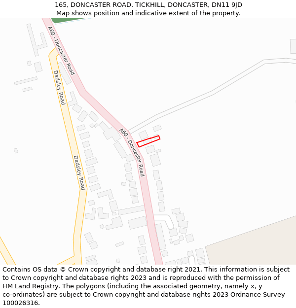 165, DONCASTER ROAD, TICKHILL, DONCASTER, DN11 9JD: Location map and indicative extent of plot