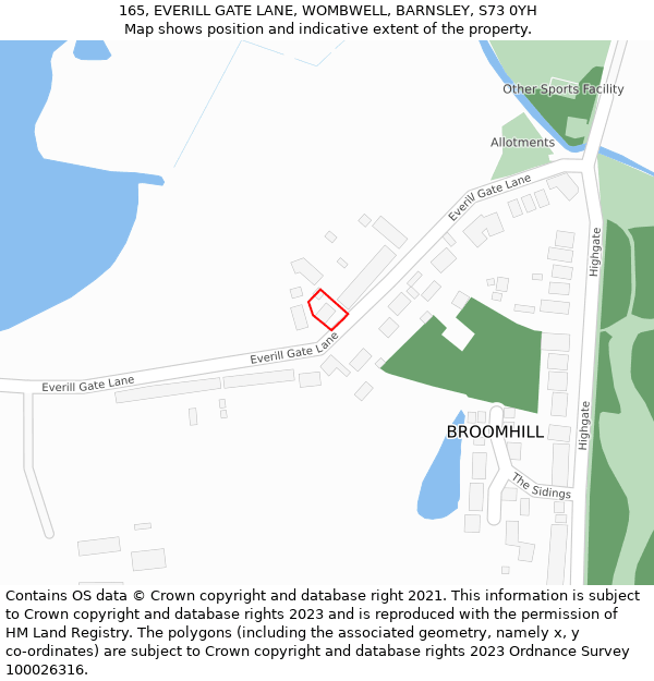165, EVERILL GATE LANE, WOMBWELL, BARNSLEY, S73 0YH: Location map and indicative extent of plot