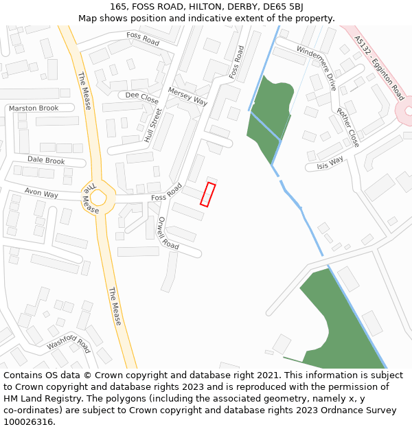 165, FOSS ROAD, HILTON, DERBY, DE65 5BJ: Location map and indicative extent of plot
