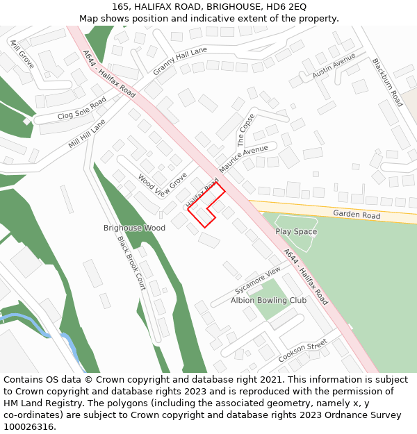 165, HALIFAX ROAD, BRIGHOUSE, HD6 2EQ: Location map and indicative extent of plot