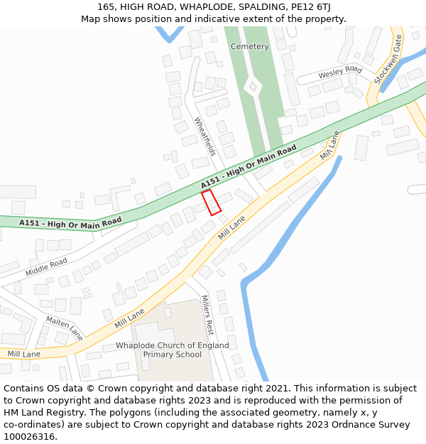 165, HIGH ROAD, WHAPLODE, SPALDING, PE12 6TJ: Location map and indicative extent of plot