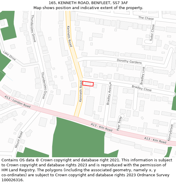 165, KENNETH ROAD, BENFLEET, SS7 3AF: Location map and indicative extent of plot