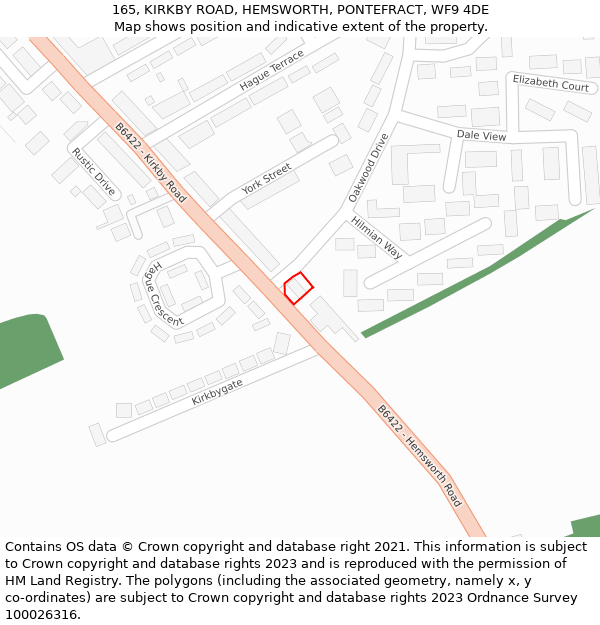 165, KIRKBY ROAD, HEMSWORTH, PONTEFRACT, WF9 4DE: Location map and indicative extent of plot