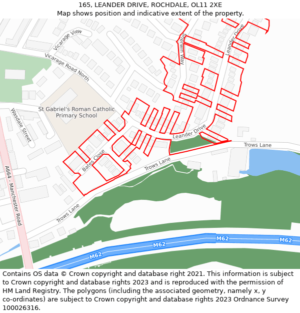 165, LEANDER DRIVE, ROCHDALE, OL11 2XE: Location map and indicative extent of plot