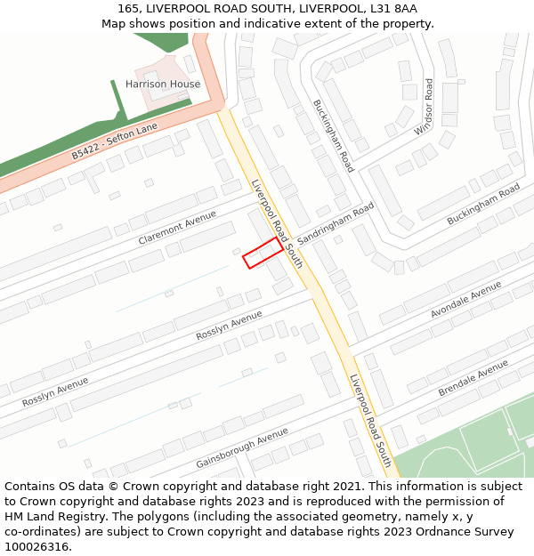 165, LIVERPOOL ROAD SOUTH, LIVERPOOL, L31 8AA: Location map and indicative extent of plot