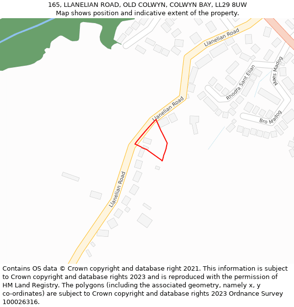 165, LLANELIAN ROAD, OLD COLWYN, COLWYN BAY, LL29 8UW: Location map and indicative extent of plot
