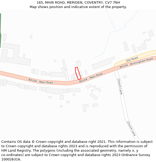 165, MAIN ROAD, MERIDEN, COVENTRY, CV7 7NH: Location map and indicative extent of plot